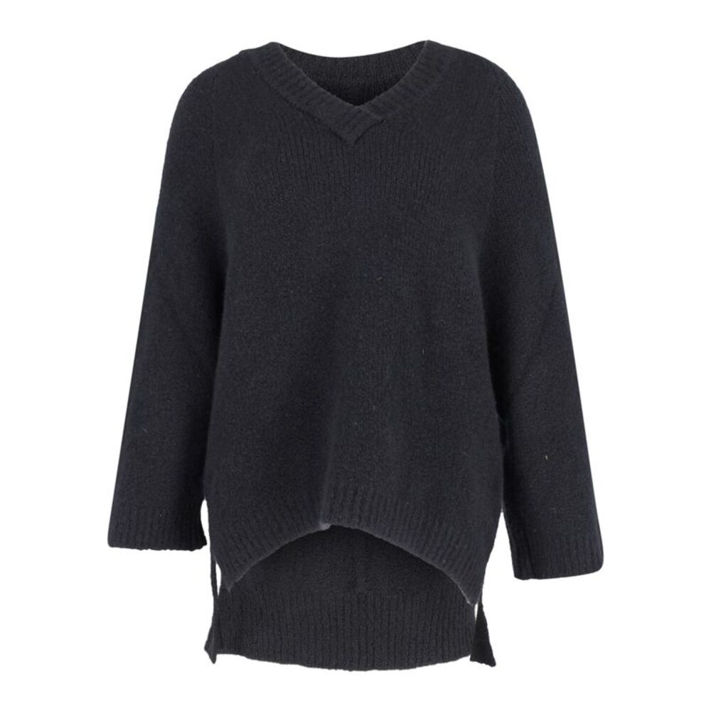 Adam Lippes Chunky Knit Deep V-Neck Sweater Jumper in Black Cashmere